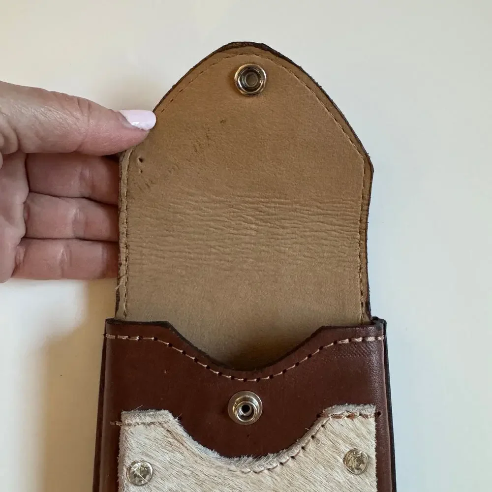 Custom Made Brown Leather Cowhide Western Cell Phone Holster Horse Concho EUC